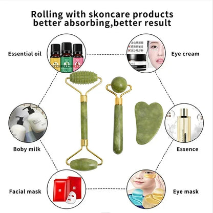 Rodillo facial de jade natural y Gua Sha