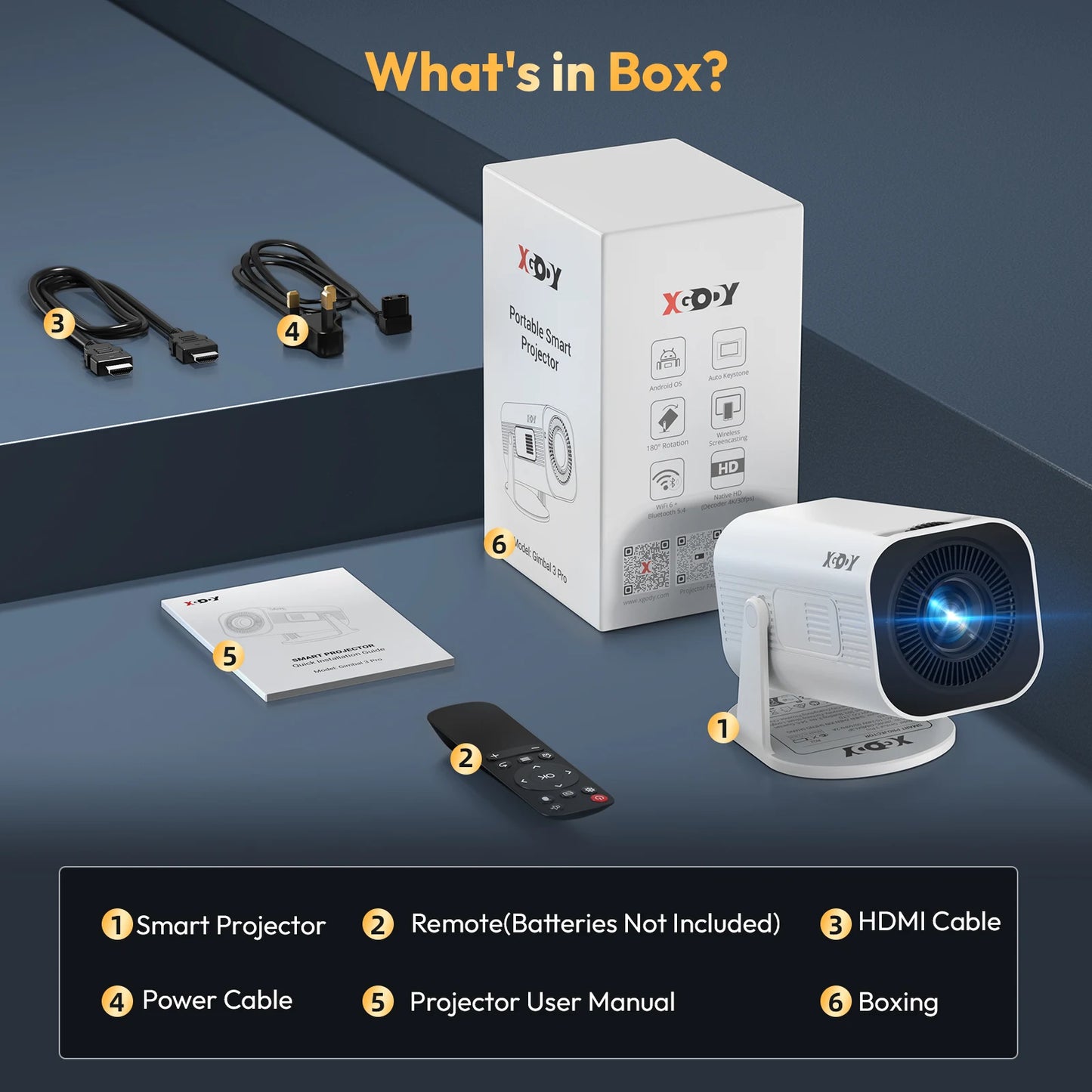 Proyector portátil y de cine en casa, WiFi 6, Android, 1280x720P