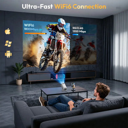 Proyector portátil y de cine en casa, WiFi 6, Android, 1280x720P