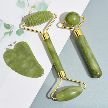 Rodillo facial de jade natural y Gua Sha