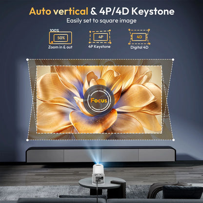 Proyector portátil y de cine en casa, WiFi 6, Android, 1280x720P