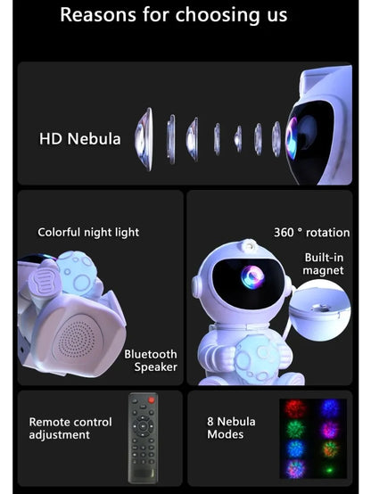 Proyector de galaxias de astronauta y altavoz Bluetooth con música relajante para dormir