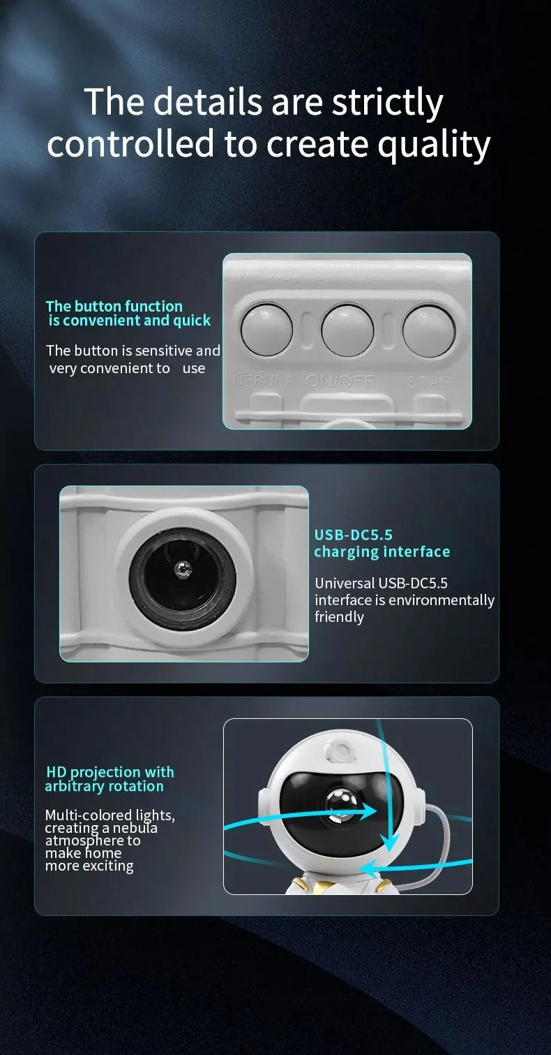 Proyector de galaxias de astronauta y altavoz Bluetooth con música relajante para dormir
