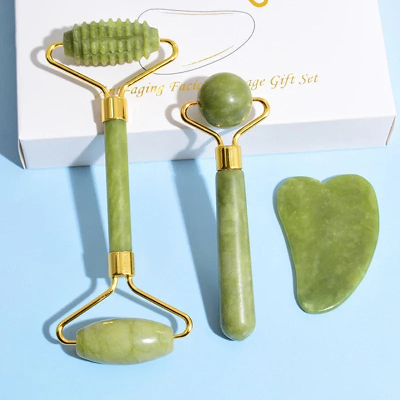 Rodillo facial de jade natural y Gua Sha
