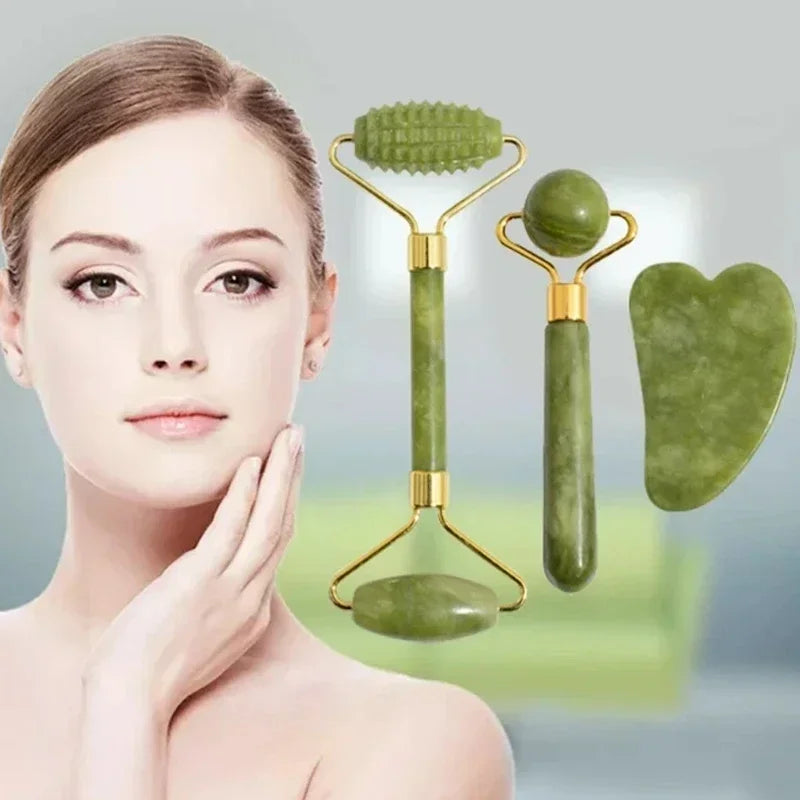 Rodillo facial de jade natural y Gua Sha