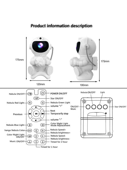 Proyector de galaxias de astronauta y altavoz Bluetooth con música relajante para dormir