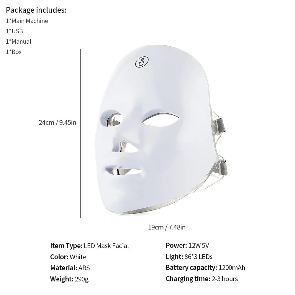 Máscara facial LED de 7 colores