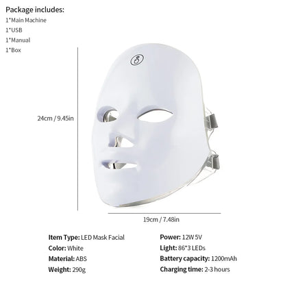 Máscara facial LED de 7 colores