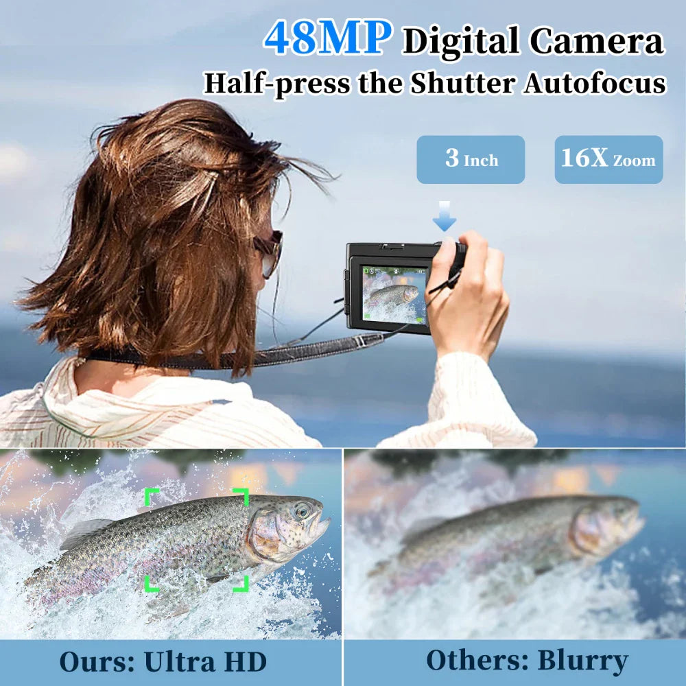 Cámara digital 4K 48 MP para vlogs, fotografía, edición de videos.