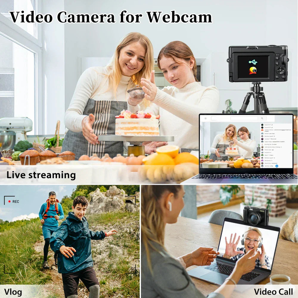 Cámara digital 4K 48 MP para vlogs, fotografía, edición de videos.