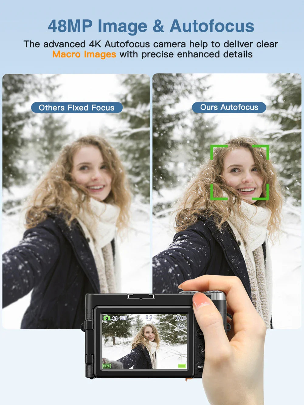 Cámara digital 4K 48 MP para vlogs, fotografía, edición de videos.