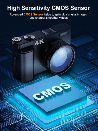 Cámara digital 4K 48 MP para vlogs, fotografía, edición de videos.