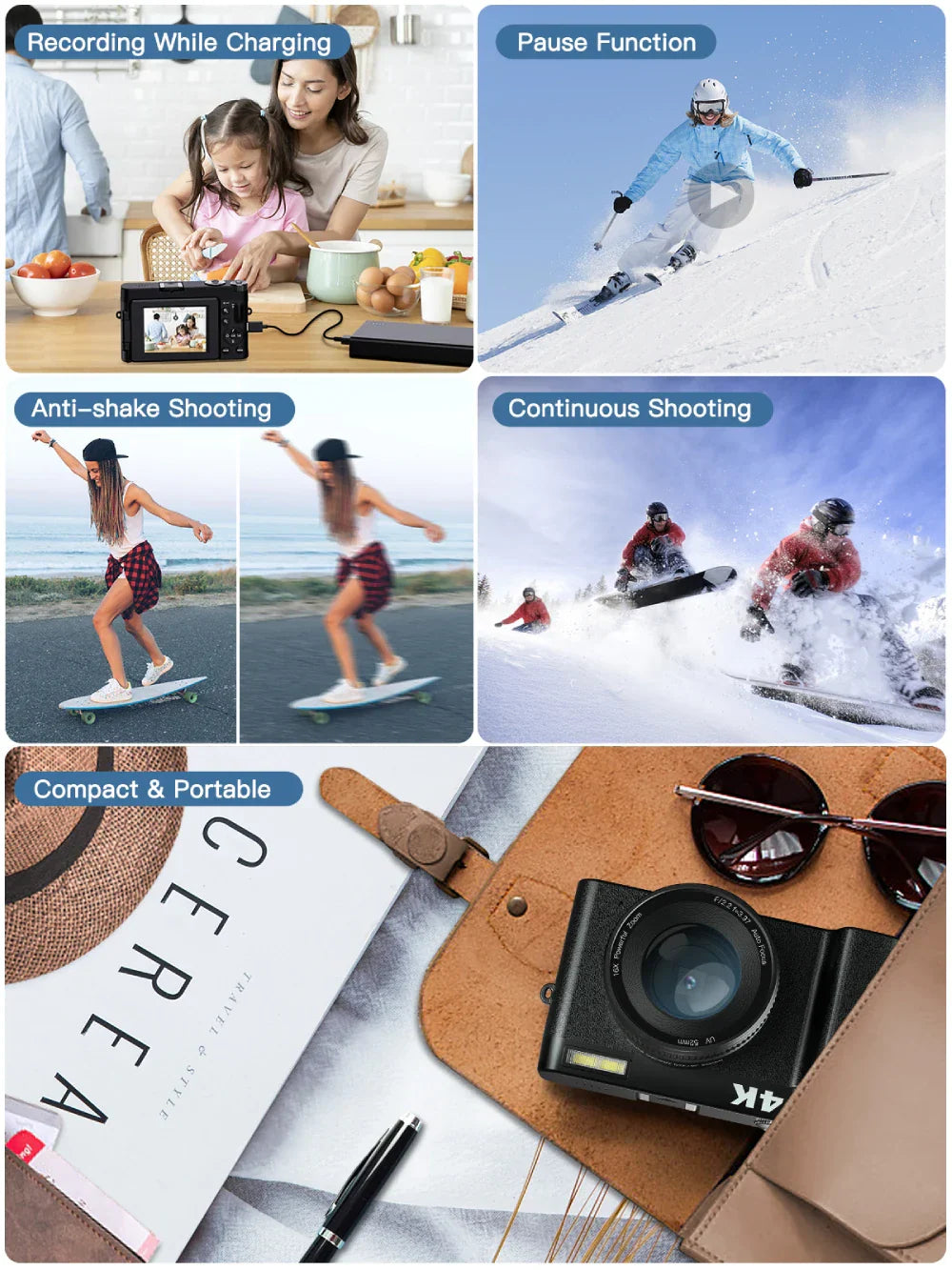 Cámara digital 4K 48 MP para vlogs, fotografía, edición de videos.