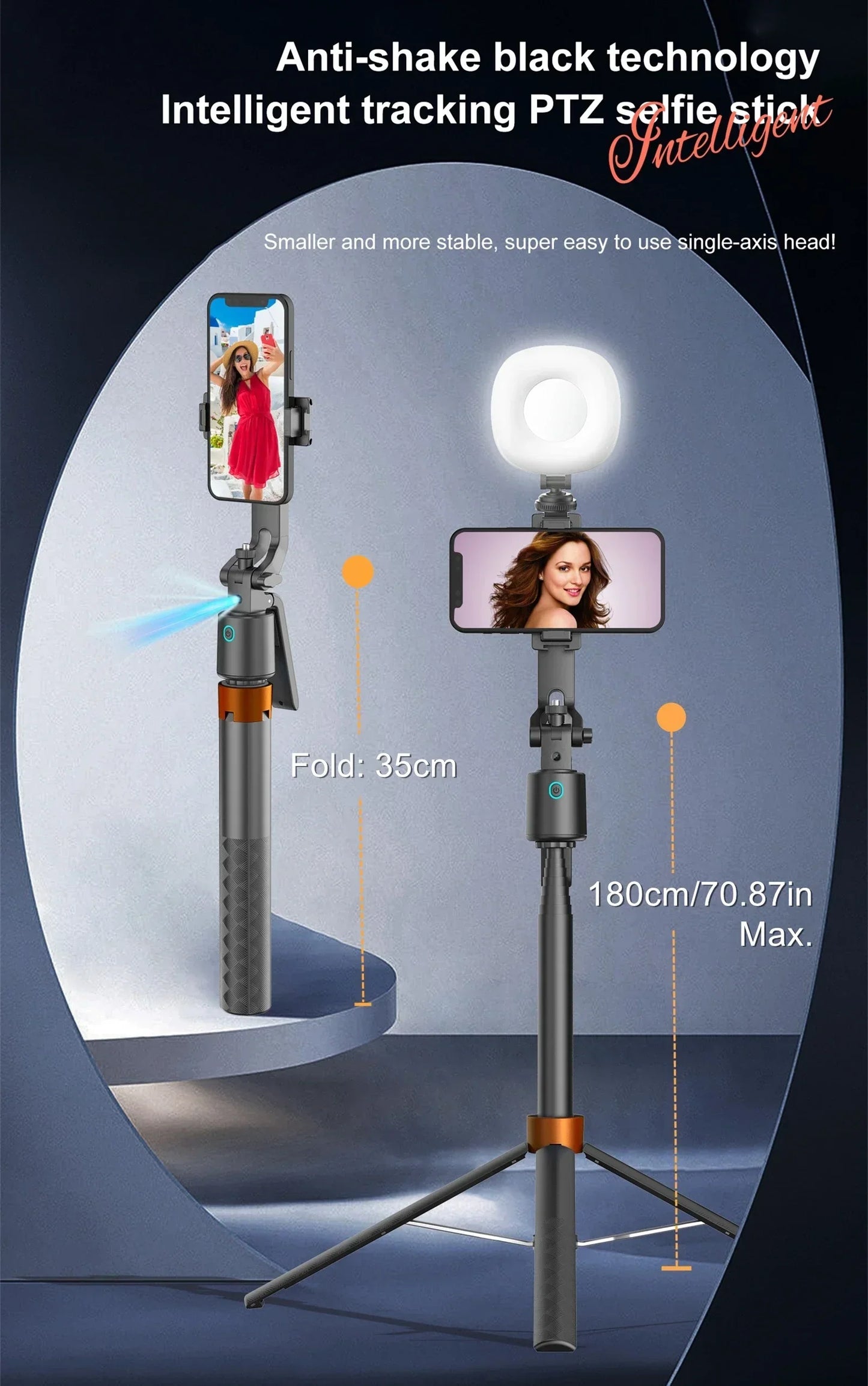 Trípode con palo selfi de 180 cm con seguimiento facial