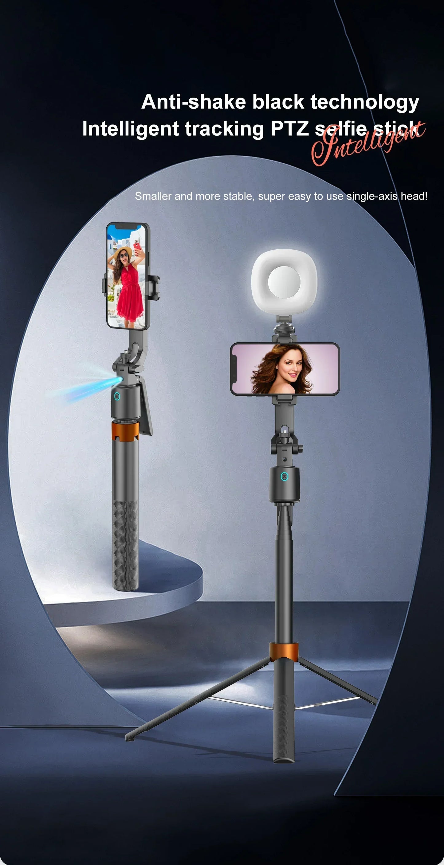 Trípode con palo selfi de 180 cm con seguimiento facial