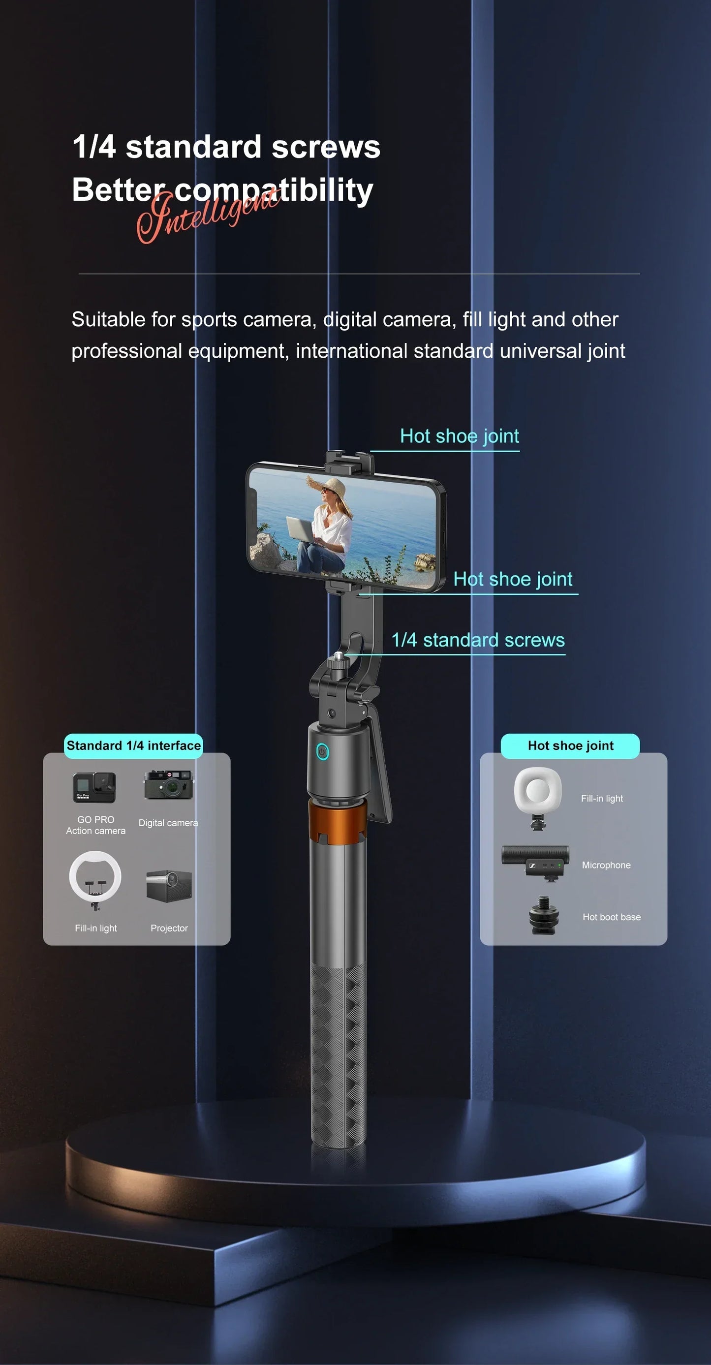 Trípode con palo selfi de 180 cm con seguimiento facial