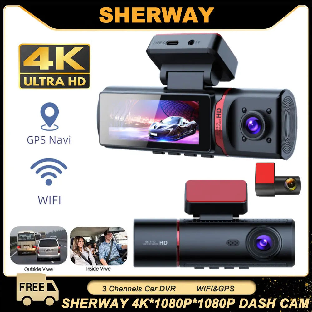 4K Dash Cam Streaming DVR Rearview Mirror Video Recorder with GPS