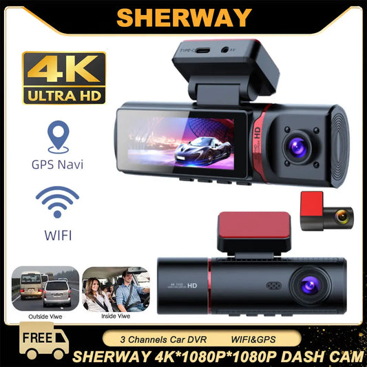 Grabadora de video DVR con transmisión 4K para espejo retrovisor con GPS
